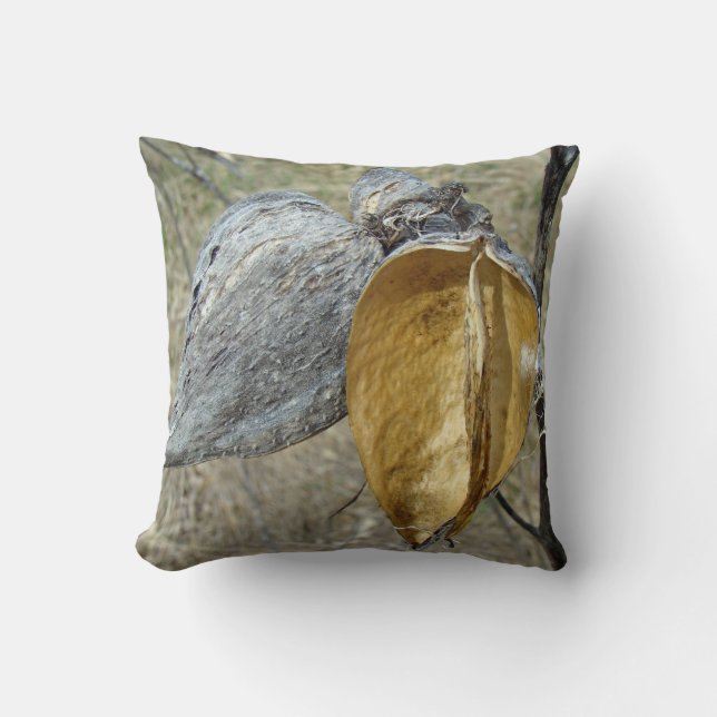Winter Milkweed Pods Throw Pillow (Front)