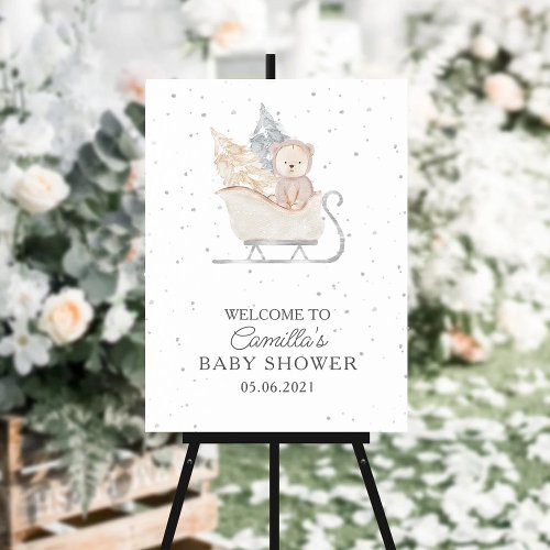 Winter Minimalist Bear Sleigh Baby Shower Foam Board