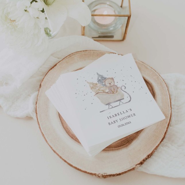 Winter Minimalist Bear Sleigh Baby Shower Napkins (Creator Uploaded)