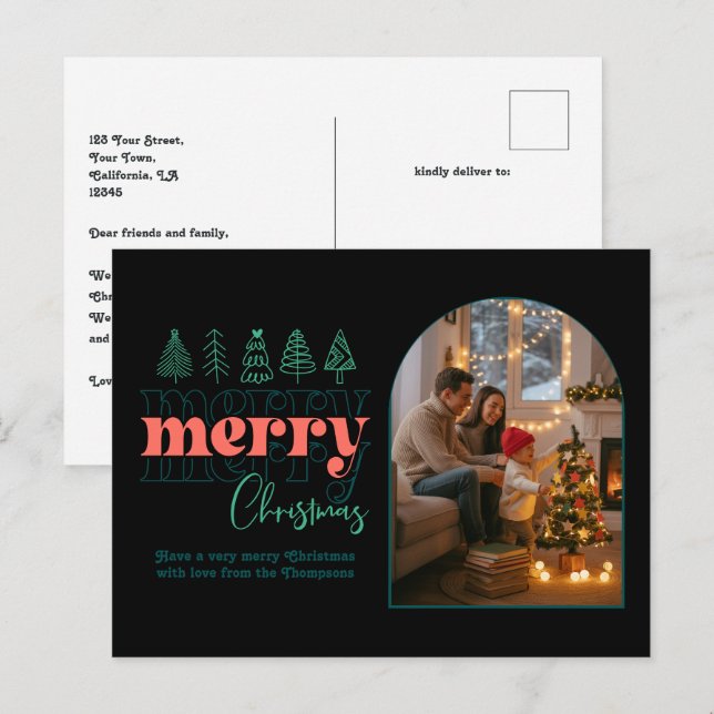 Winter Mint Cozy Arch Photo Merry Christmas Holiday Postcard (Front/Back)