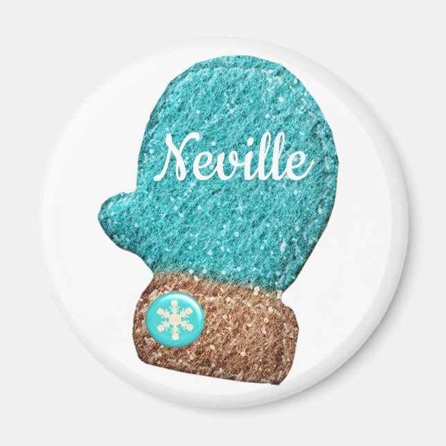 Winter mitten cute snowflake blue brown white magnet (Front)