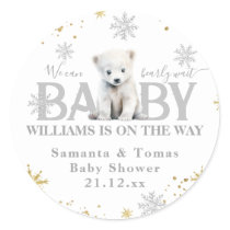 Winter Modern Bearly Wait Baby Shower Welcome Classic Round Sticker