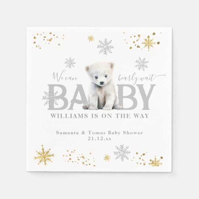 Winter Modern Bearly Wait Baby Shower Welcome Napkins (Front)