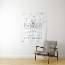 Winter Modern Bearly Wait Baby Shower Welcome Tapestry