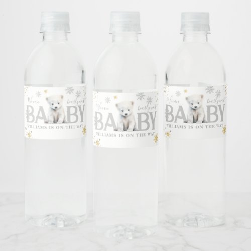 Winter Modern Bearly Wait Baby Shower Welcome Water Bottle Label
