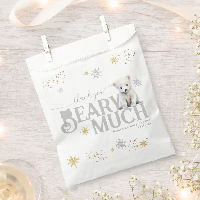 Winter Modern Bearly Wait Neutral Baby Shower Favor Bag (Clipped)