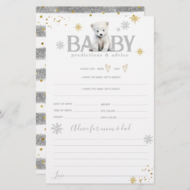 Winter Modern Bearly Wait Neutral Baby Shower Game (Front/Back)