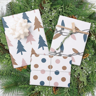 Winter Modern Boho Dots Trees Christmas Wrapping Paper Sheets