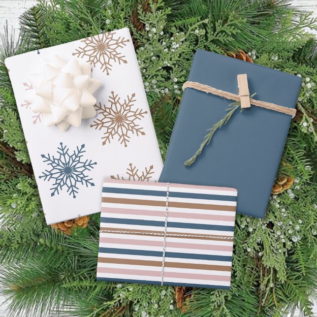 Winter Modern Boho Snowflakes Blue Christmas Wrapping Paper Sheets (Creator Uploaded)