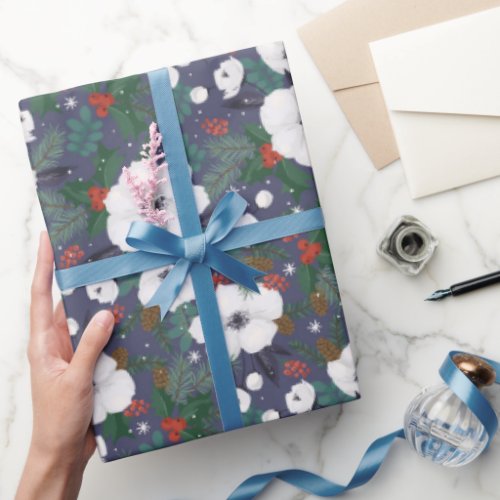 Winter Modern Christmas Floral Pattern Wrapping Paper