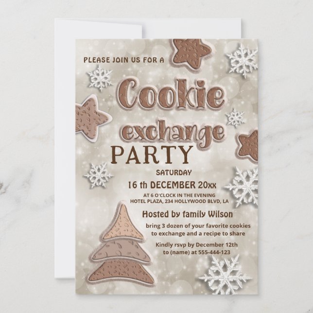 Winter modern cookie exchange party invitation (Front)