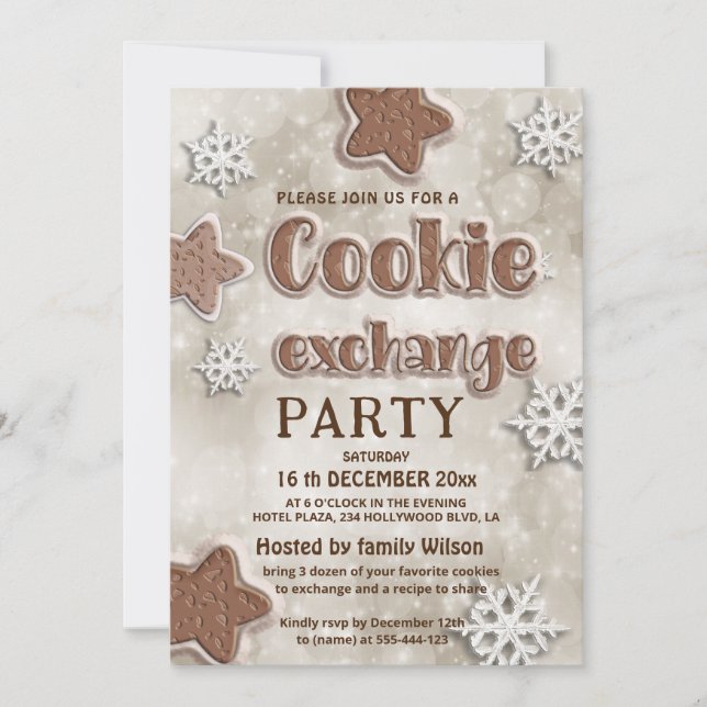 Winter modern cookie exchange party invitation (Front)