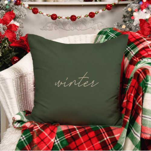 Winter â Modern Elegant Dusty Green Christmas Throw Pillow