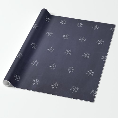 Winter Modern Elegant White Snowflakes on Navy Wrapping Paper