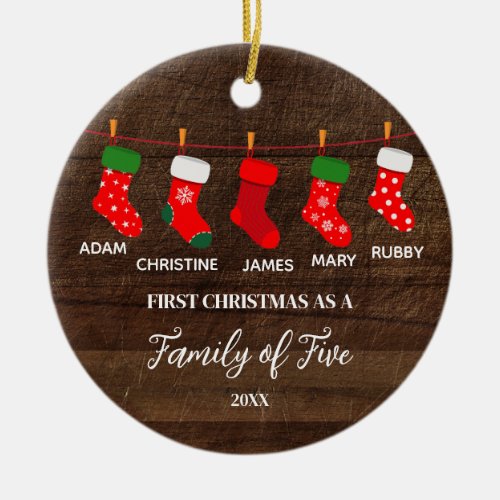 Winter Modern Family of Five Socks Ornament 