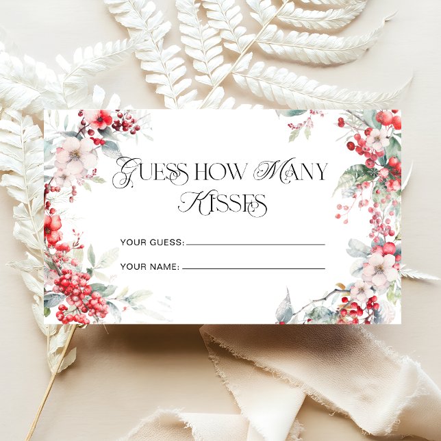 Winter Modern Floral How Many Kisses Bridal Game Enclosure Card (Creator Uploaded)