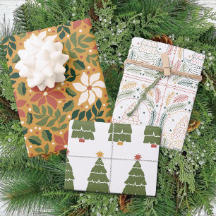 Winter Modern Retro Trees Christmas Wrapping Paper Sheets