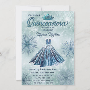 Winter modern Watercolor hand drawn ball dress Invitation