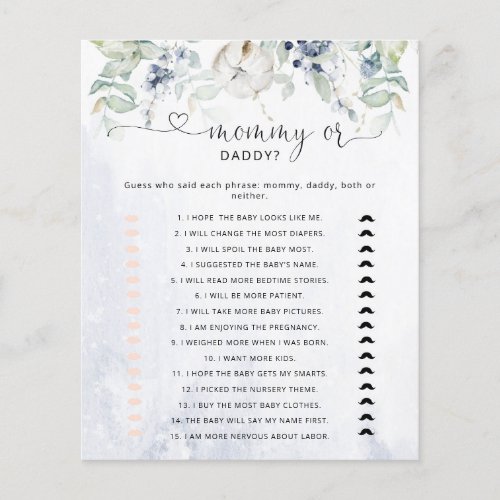 Winter mommy or daddy baby shower game