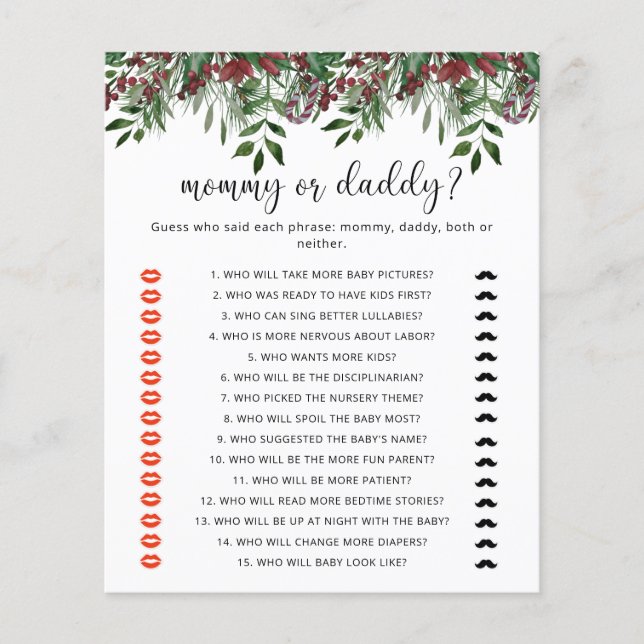 Winter mommy or daddy baby shower game (Front)