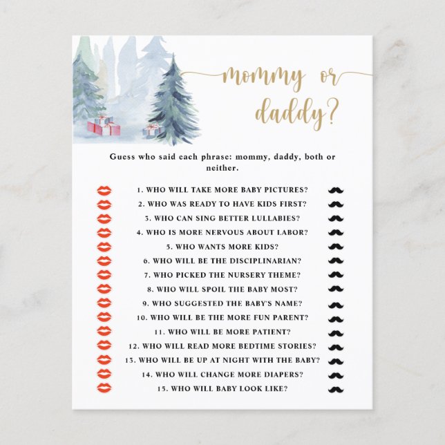 Winter mommy or daddy baby shower game (Front)