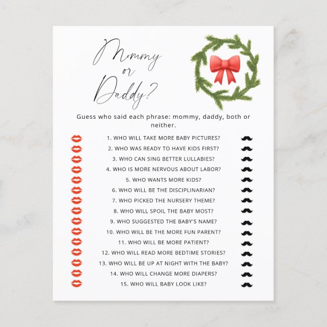 Winter mommy or daddy baby shower game (Front)