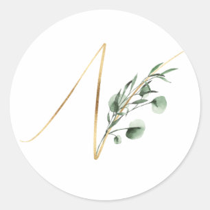 winter monogram xmas letter N Classic Round Sticker