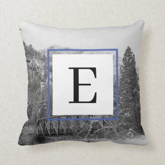 Winter Monogrammed Black and White Throw Pillow