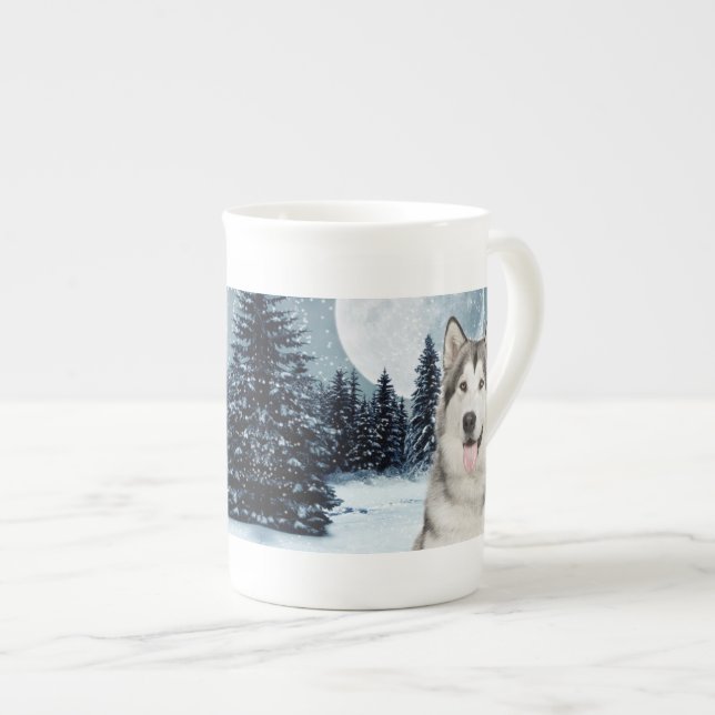 Winter Moon Husky Bone China Mug (Front Right)