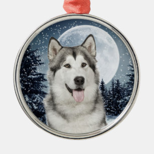 Winter Moon Husky Christmas Ornament