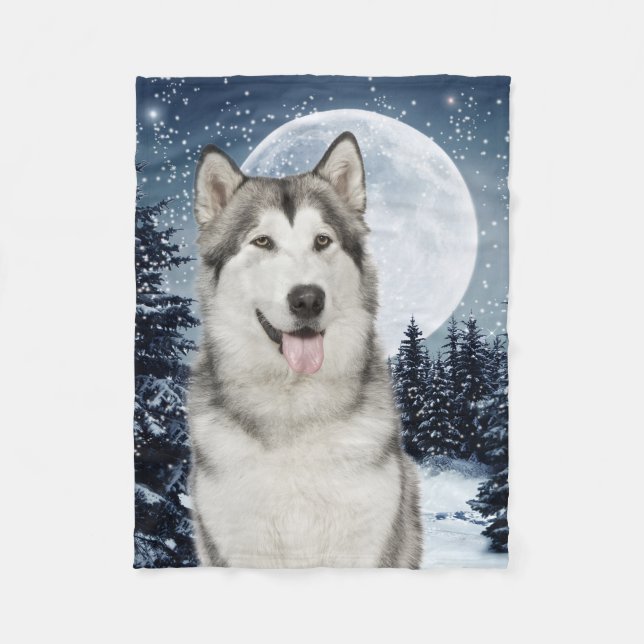 Winter Moon Husky Fleece Blanket (Front)