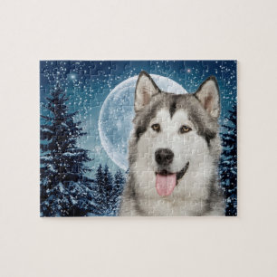 Winter Moon Husky Jigsaw Puzzle