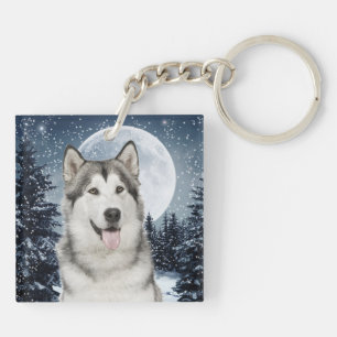 Winter Moon Husky Keychain