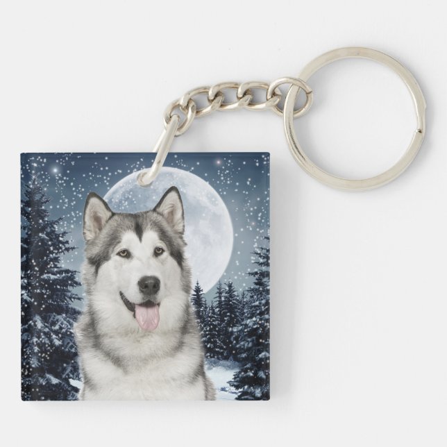 Winter Moon Husky Keychain (Back)