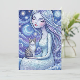 Winter Moon Maiden & Silver Cat Fantasy Holiday