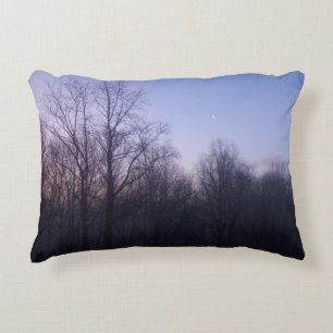 Winter Moon Morning Landscape Photography Decorative Pillow