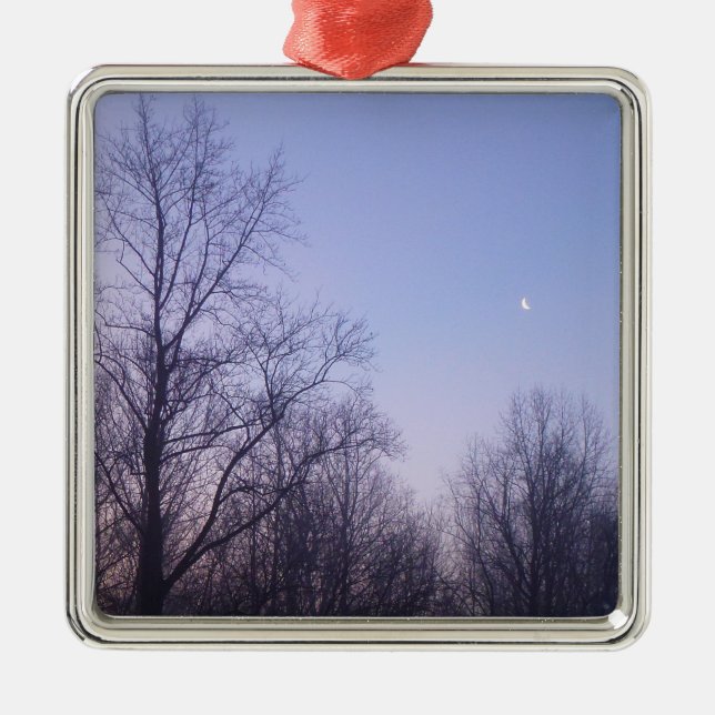 Winter Moon Morning Landscape Photography Metal Ornament (Front)