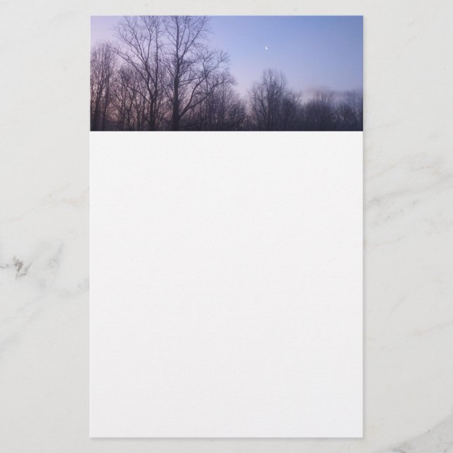 Winter Moon Morning Landscape Photography Stationery (Front)
