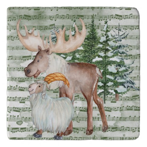 Winter Moose and Goat   Trivet