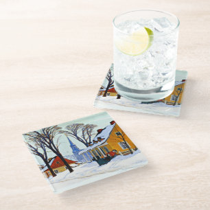 Winter Morning, fine art by Clarence Gagnon Glass Coaster