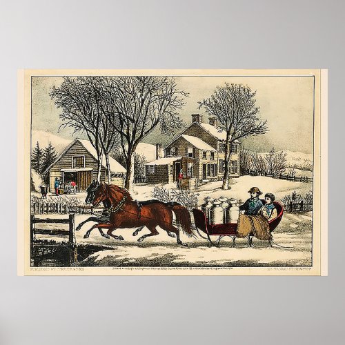 Winter Morning in the Country Currier  Ives Poster