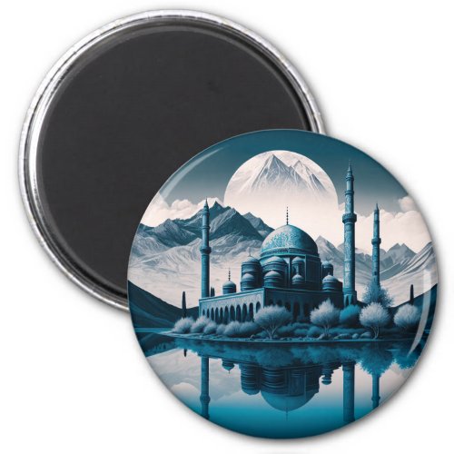Winter Mosque Masjid Lake Theme Fridge Magnet