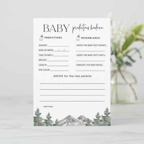 Winter Mountain Baby Shower Predictions and Advice Invitation