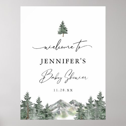 Winter Mountain Baby Shower Welcome Digital Sign 