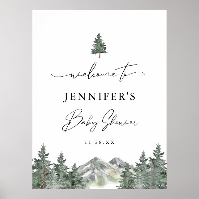 Winter Mountain Baby Shower Welcome Digital Sign  (Front)
