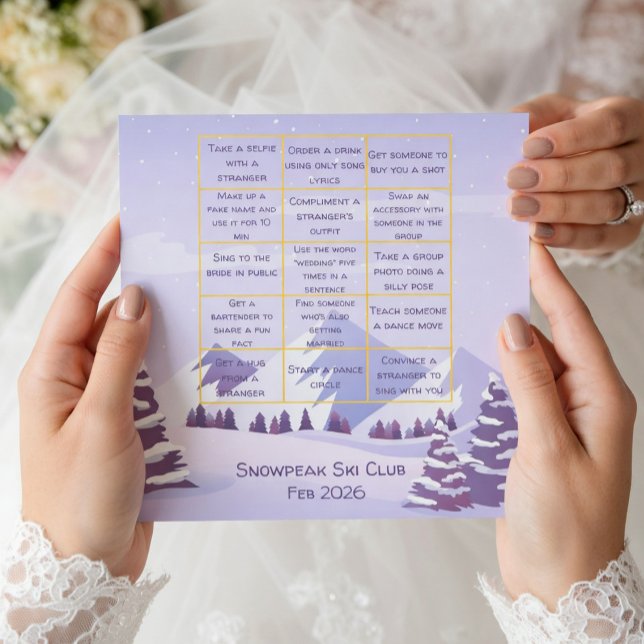 Winter Mountain Bachelorette Party Bingo Game Card (Creator Uploaded)