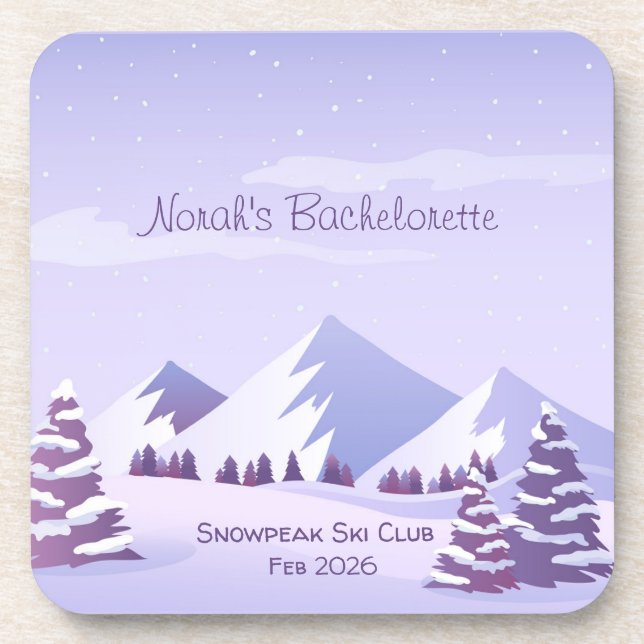 Winter Mountain Bachelorette Weekend Custom  Beverage Coaster (Front)