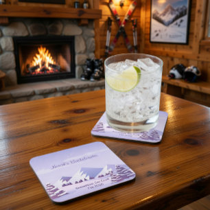 Winter Mountain Bachelorette Weekend Custom Beverage Coaster