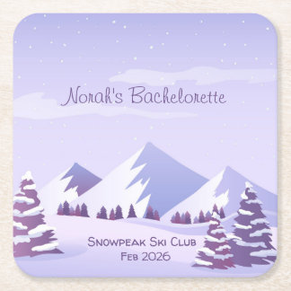 Winter Mountain Bachelorette Weekend Custom Square Paper Coaster