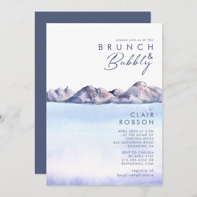 Winter Mountain Brunch and Bubbly Invitation (Front/Back)